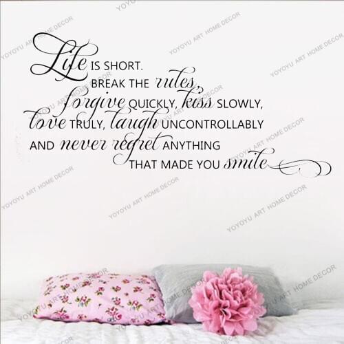 Inspirational Family Rules Sign Quote Wall Decal Life Is Short Break The Rules Positive Words Vinyl Removable Wall Sticker WX20