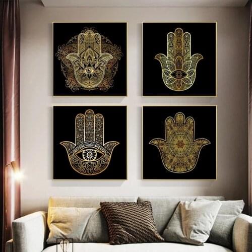 Golden Hamsa Hand of Fatima Vector Posters and Prints on The Wall Art Canvas Painting Religion Cuadros Pictures Room Home Decor