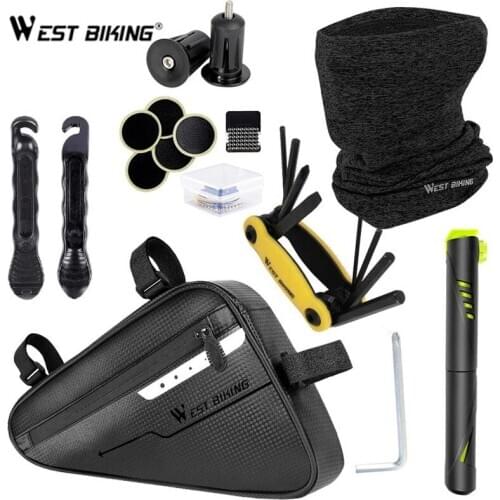 WEST BIKING Bike Front Frame Bags Waterproof Cycling Tools Kit Schrader Presta Valve MTB Pump Winter Fleece Warmer Head Cap Hat