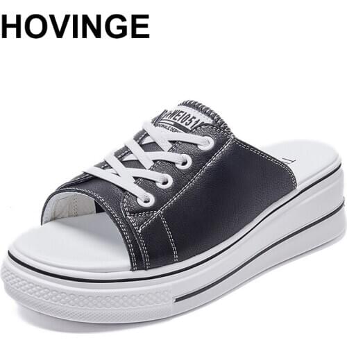 HOVINGE 2020 Casual Sneakers Wedges Slide Heels Women Sandals Comfort Platform Slippers Women Shoes Summer 5cm