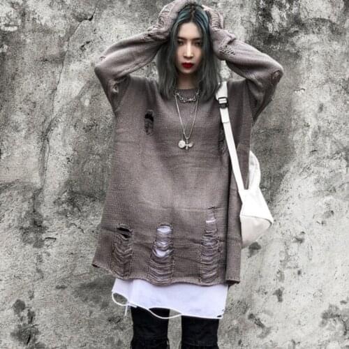 Fashion Oversized Women Sweaters Spring Autumn Hole Ripped Knitted Tops Jumper Men Female Streetwear Hip Hop Couples Pullovers