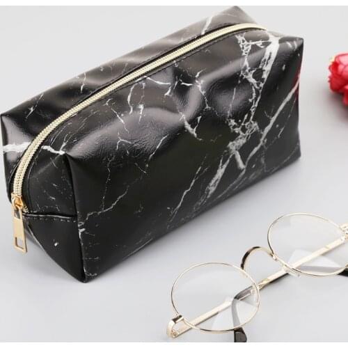 Large Cute Pencil Case Pen Box Zipper Bags Marble Makeup Storage Supplies White/Black