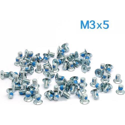 100Pcs KM3*5 Phillips Countersunk Screw Thin Head Hard Disk Server Screw Carbon Steel/Blue Zinc Plated