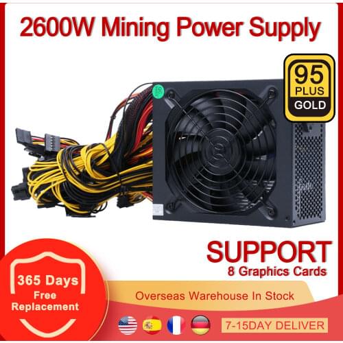 1800W 2000W 2400W Bitcoin Miner ETH BTC Mining PC Power Supply Source ATX 95% Efficiency Support 8 GPU Graphics Card 160V-240V