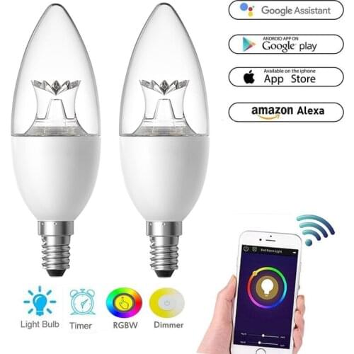 2/4 pcs Smart LED Candelabra Bulbs Smart Wifi Dimming E27/E14/E12 Equivalent Chandelier Compatible With Alexa Google Assistant