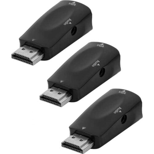 3 Sets HDMI Male to VGA Female Converter 1080P Video Adapter with Audio Output Cable Audio Output Cable
