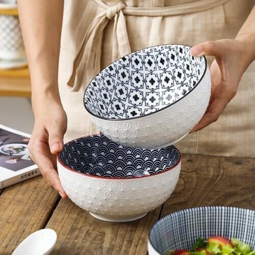 Nordic Style 8 Inch Ceramic Ramen Bowl Anti-scald Relief Tableware Household Large Bowl Noodle Bowl Soup Bowl