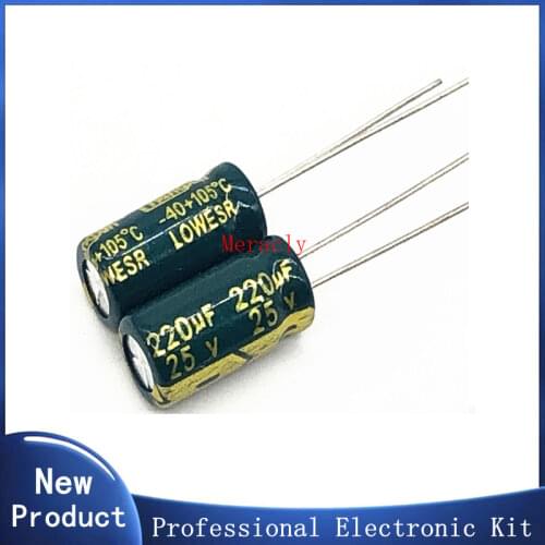 50pcs/lot p25 25V 220UF Low ESR/Impedance high frequency aluminum electrolytic capacitor size 6*12 220UF25V 20