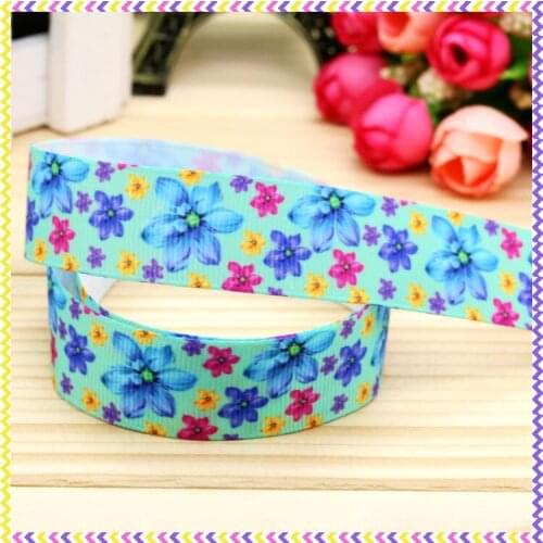7/8'' Free shipping flowers printed grosgrain ribbon hair bow headwear party decoration wholesale OEM 22mm H4330