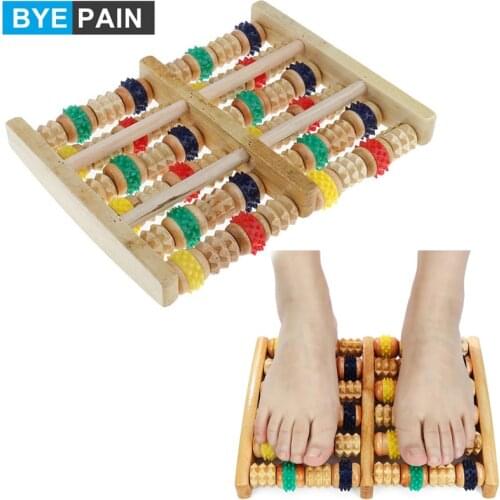 BYEPAIN Wooden Foot Massager Roller Reflexology for Stress Fitness Health Care Feet Massager Colorful Massage Roller Pain Relief