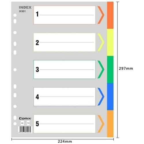 Comix IX901 Five colours easily classified index of paper A4 page 5 11 holes PP
