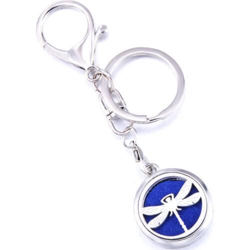 Dragonfly Open Aroma Keychain Stainless Steel Locket Keyring Perfume Aromatherapy Essential Oil Diffuser Box Car Keychain Gift