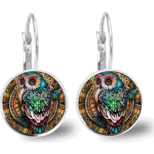 Tree Of Life Drop Earrings for Women Simple Style Flowers Earrings Moon Sky Owl Art Picture Glass Cabochon Jewelry Gift