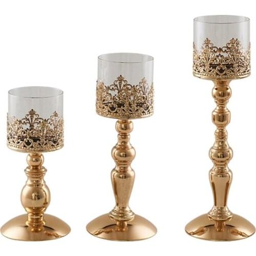Elegant Plated Iron Candle Holder Glass Tea Light Decorations Classic Candles Stand Wax Candles Candlestick Holders