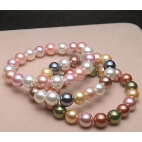 Energy Multicolor Bracelet 8mm Natural Shell Round Beads Bracelet Pearl Bracelet Healing Beads Stretch Charm Yoga Women Jewelry