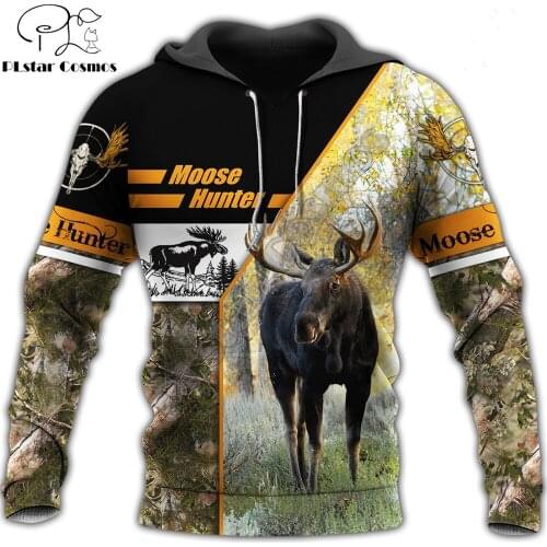 3D Printed Moose Hunting Animal Hoodie Harajuku Autumn Sweatshirt Streetwear hoodies Unisex Casual jacket Tracksuits DW0104