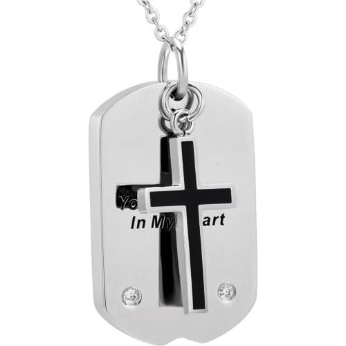 IJD9733 Memorial Dog Tag and Cross Charm Cremation Ashes Custom Engrave Holder Necklace Keepsake Pendant Jewelry Urn Locket