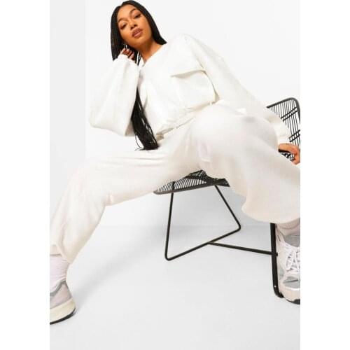 Soufeel Side and Front Pocket Detailed White Gray Sweatshirt Jogger Sweatpants Set Suit Winter Style Stylish Combined Soft Fabri