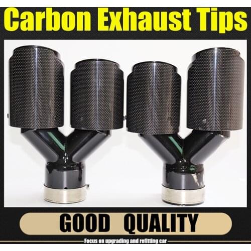 2Piece car Model Dual Carbon fiber stainless steel muffler tip universal glossy black exhaust end pipe with Logo For akrapovic