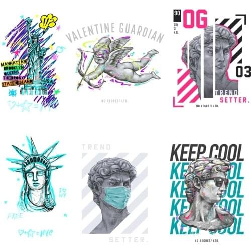 Fashionable Statue of Liberty and Statue of David Graffiti Heat Transfer Patch Cupid Archery Vinyl Stickers for Men and Women