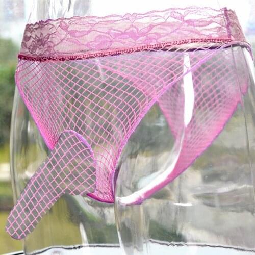 Hollow Open Peni Sleeve Mens Sexy Ice Silk See-Through Triangle Briefs Mesh Pants Silk Slip Free Lace Panties Gays Underwear