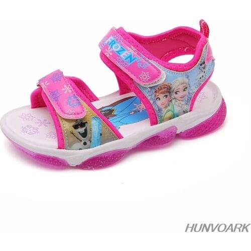 New frozen 2 elsa and Anna girls sandals with LED light Disney princess kids soft shoes Europe size 21-30