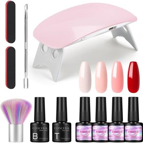 Beginner Nail Polish Gel Set With 6w LED UV Dryer Lamp 4pcs Semi Permanent Nail Gel Polish Nail Art Soak Off Varnish Gel Kit