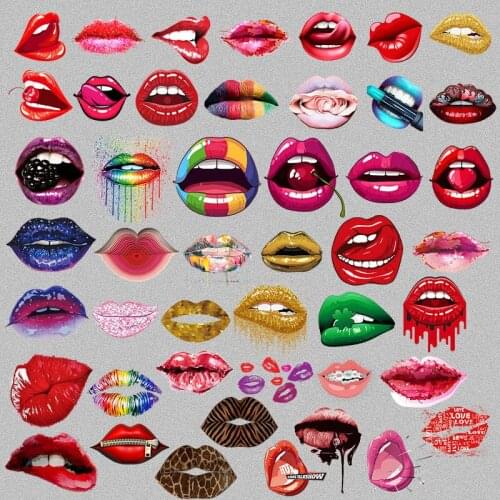 Leopard Print Lips Patches For Clothes Heat Transfer Thermal Stickers DIY Washable T-Shirts Iron On Transfer Girls Lips Patches