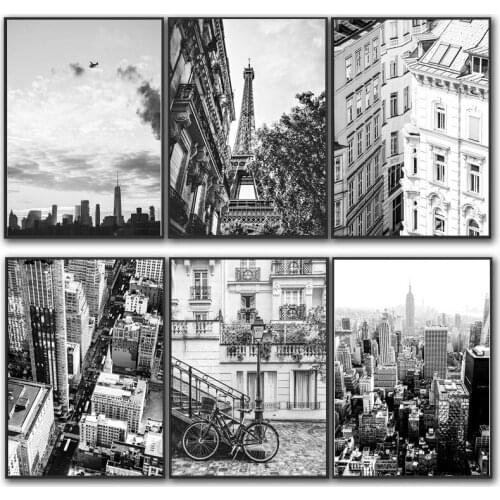 Black White Paris Tower Brooklyn Bridge Wall Art Canvas Painting Nordic Posters and Prints Wall Pictures for Living Room Decor