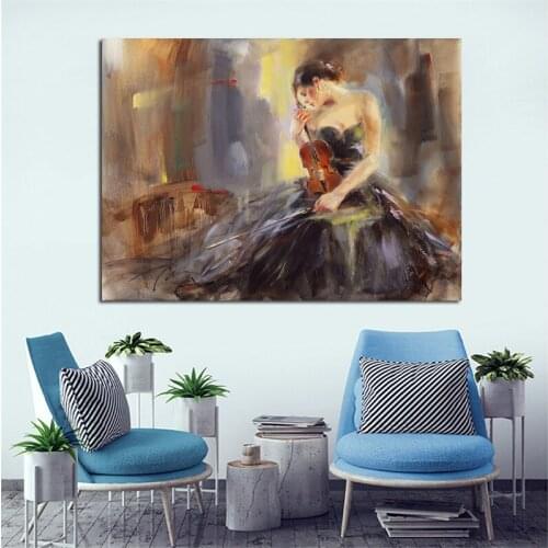 Wall Art Abstract Girl Oil Canvas Painting Scandinavian Posters and Prints Picture for Living Room Frameless