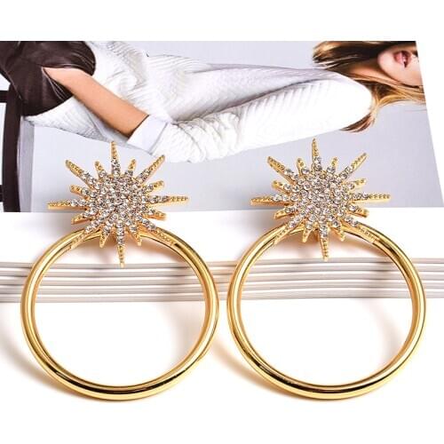 New Crystals Metal Round Earrings Statement Big Hoops Drop Earrings High-quality Fashion Jewelry Accessories For Women