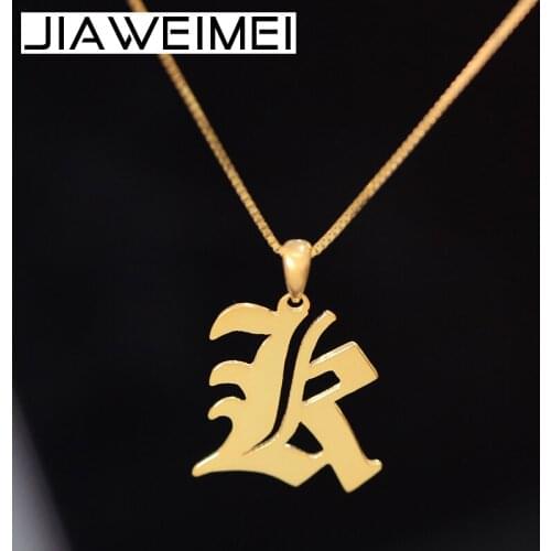 Delicate 1 inch Gold Initial Necklace Box Chain Jewelry Old English Personalized Letter Charm