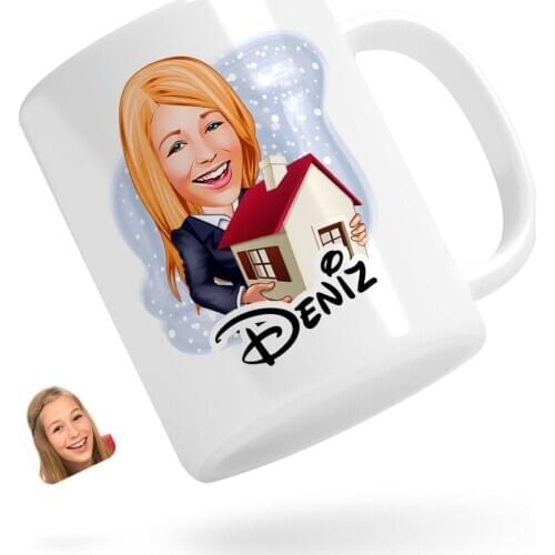 Personalized Women 'S Estate Agent Caricature Of White Mug Bardak-1