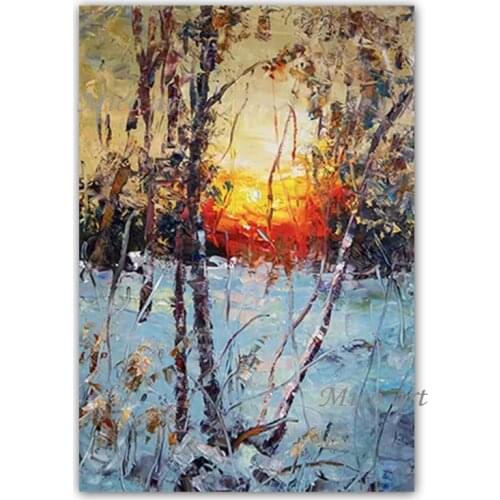 Hand Drawn Birch Tree Art Unframed Landscape Oil Painting Decorative Items Canvas Acrylic Paintings Wall Art Free Shipping