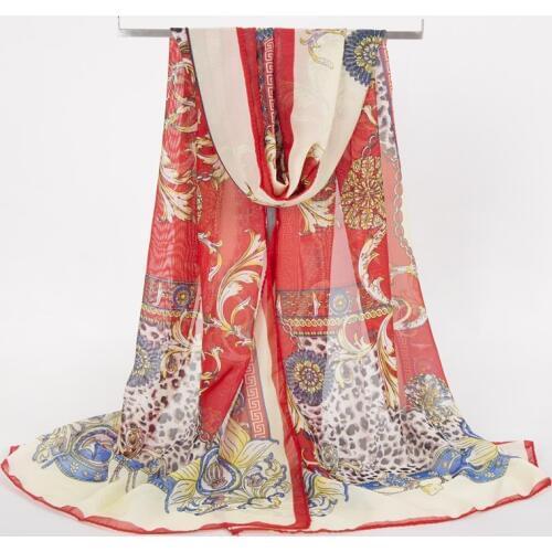 2018 New Summer Sun Lady Fashion Fresh Scarf Rose Print Pattern Chiffon Scarf Joker Turban Necklace hot sale