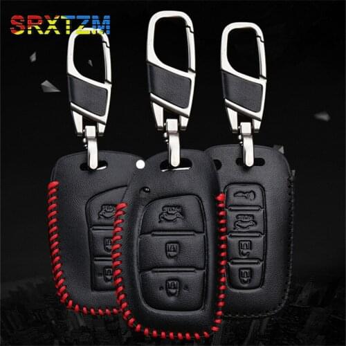 SRXTZM Genuine Leather Key Case Cover For Hyundai I40/I30/IX25/IX35/Tucson/Verna/Solaris/Elantra/Accent/I45/New 1PCS 3/4 Keys