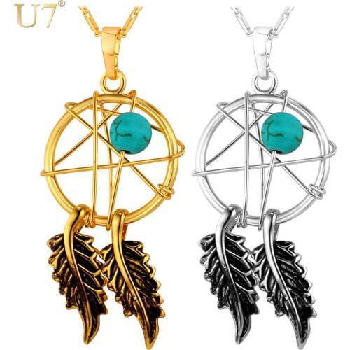 U7 New Dream Cather Pendant Women Necklace Wholesale Gold/Silver Color Fashion Tassel Feather Necklaces For Women 2016 P836