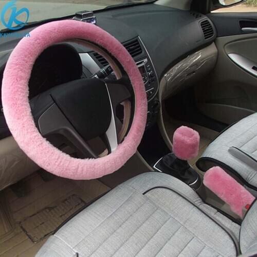Universal Winter Car Steering Wheel Cover Pink Auto wheels handbrake Gear Shift Covers Interior Accessories Car Styling