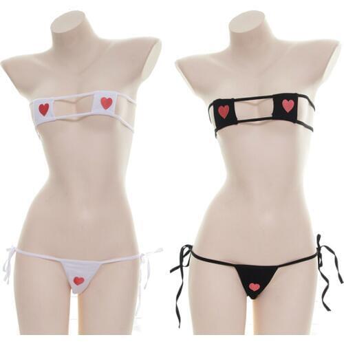Japanese Lingerie Sexy Women Kawaii Lingerie 2PCS Set Heart Embroidery Bra and Panty G-string Panties Cute Women Lingerie Set
