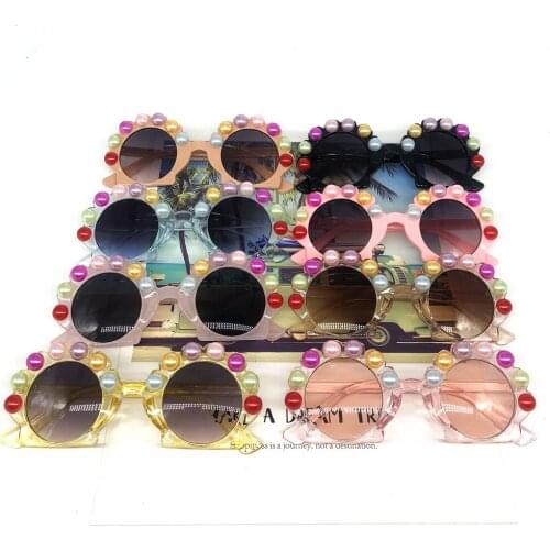 ZAOLIHU Round Rainbow Pearl Baby Sunglasses Luxury Flower Design Kids Eyewear Unique Handmade Children Sun Glasses Summer Gafas