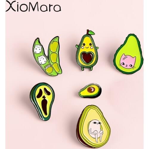 Green Avocado Enamel Pins Collections Meme Ketnipz Cat Hedgehog Badge Custom Jewelry brooches Lapel pin for Women Men