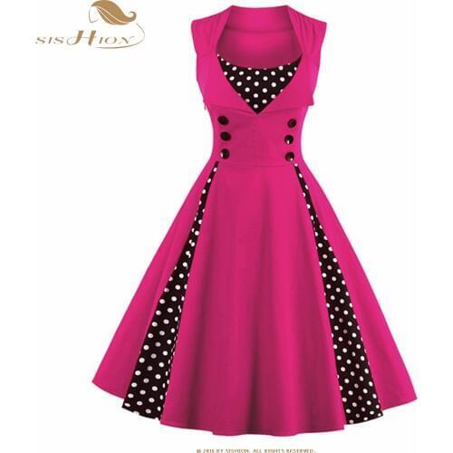 SISHION S-5XL Plus Size Vintage Dress 50s 60s Hepburn Pin Up Big Swing Retro Rockabilly Dresses Red Blue Tunic Vestidos VD0424P