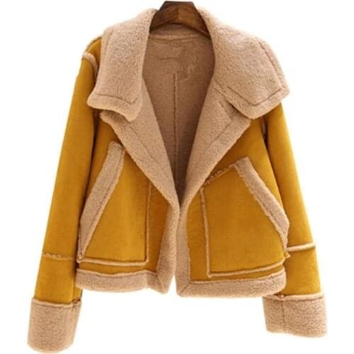 Autumn winter women coat imitation deer suede jacket female coats loose velvet thick lapel short lamb warm women cotton clothing