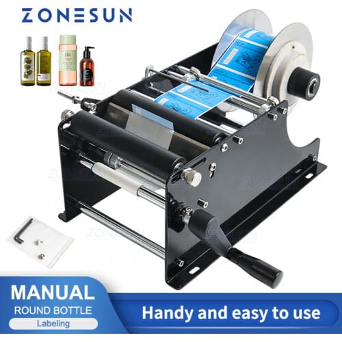 ZONESUN Manual Round Labeling Machine with Handle Manual Round Bottle Labeler Label Applicator for Glass Metal Bottle