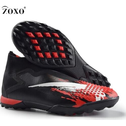 ZOXO Mens Black Red High Ankle Fashion Soccer Wear Shoes Outdoor Cleats Football Boots Shoes Soccer Cleats