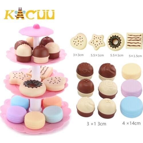 17Pcs Kids Kitchen Toy High Tea Set for Girls Dessert Tower Miniature Food Dinette Child Toy Kitchen Play Mini Cake Biscuits