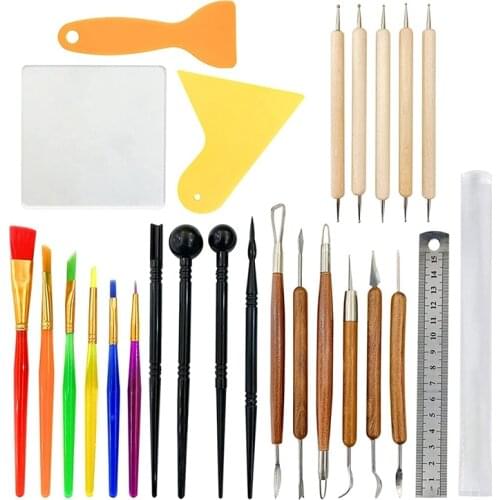 New 26 Pcs Polymer Clay Sculpting Tools Kit Pottery Modeling Tool Acrylic Board Ceramic Clay Carving Tools Set For Potters