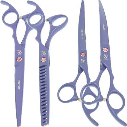 7.0 Inch Dog Grooming Tesouras Japan 440c Curved Pet Cutting Scissors 18 Teeth Animals Thinning Shears with Comb Forceps B0039A