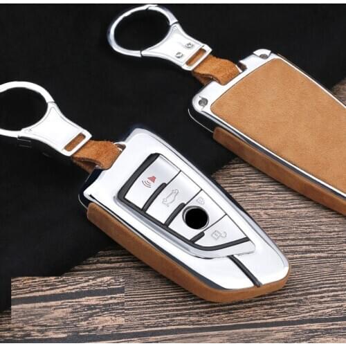 Car Galvanzed Alloy&Leather Key Holder Case Cover For BMW 1 2 5 M sport Series 218i X1 F48 X5 X6 F15 3 4 Buttons Smart Blade Key