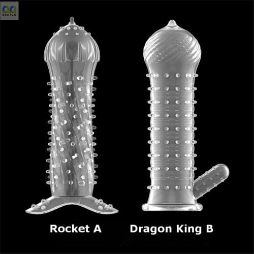 BESTCO 18+ Penis Sleeve Crystal Ring Extender Condoms Elastic Dildos Time Delay Stimulate Ejaculation Adult Sex Toys For Men
